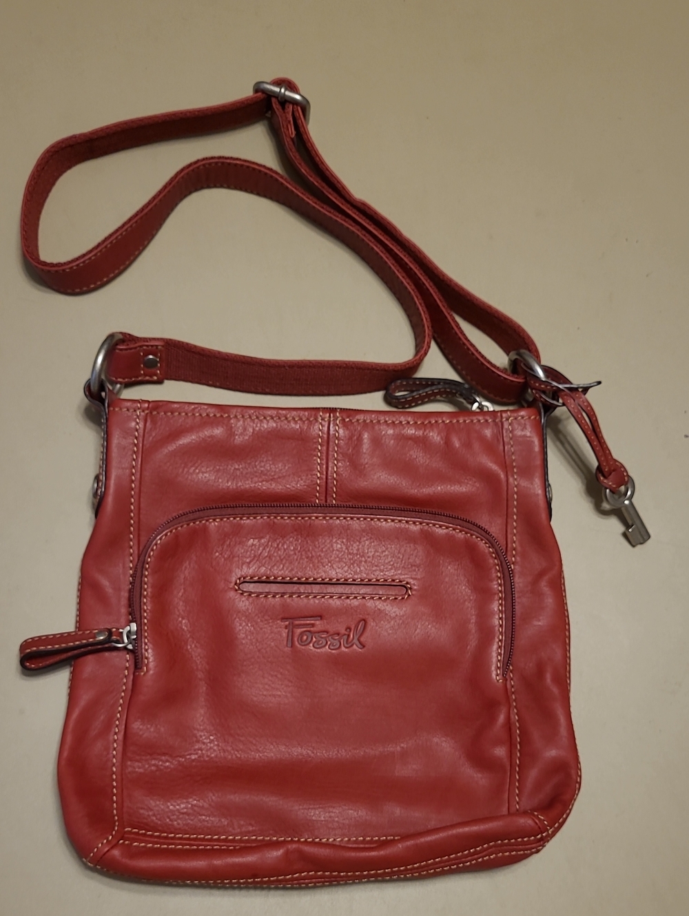 Fossil Red Leather Crossbody Bag.